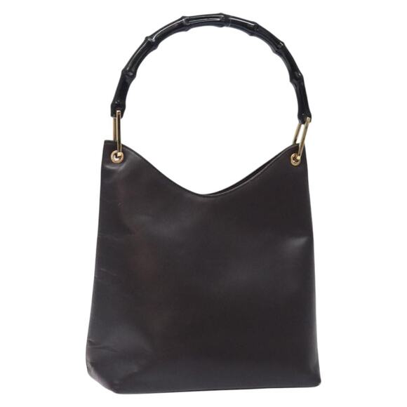 GUCCI Bamboo Shoulder Bag Leather Dark Brown Gold 001 001 - Picture 1 of 12